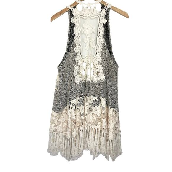 ANTHROPOLOGIE RYE Women’s Mixed Media Boho Fringed Lace Sweater Vest - Picture 5 of 7
